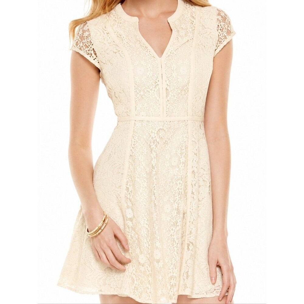 LC Lauren Conrad Ivory Lace Fit Flare Dress 12
